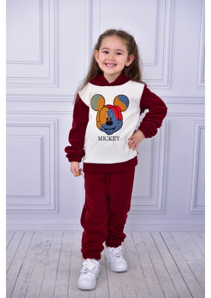 Unisex Çocuk Kapşonlu Mickey Nakışlı Polar Yumuşacık Takım fırsatları