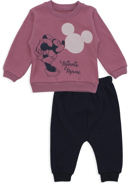 Kız Bebek Mickey Mouse Öpücük Baskılı Alt Üst 2'Li Eşofman Takım