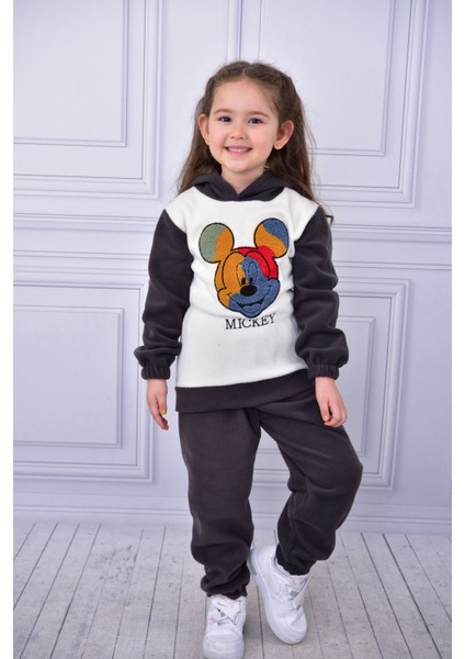 Unisex Çocuk Kapşonlu Mickey Nakışlı Polar Yumuşacık Takım modelleri