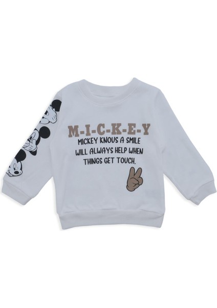 Erkek Bebek Mickey Yazılı Kol Detay 2'li Alt Üst Eşofman Takım