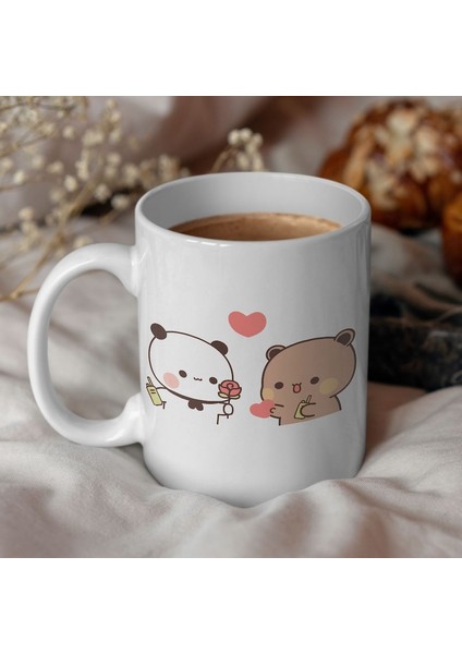 Sevimli Bubu ve Dudu Kahve Kupa, Ayı Seramik Kupa, Panda Ayı Kupası, Sevimli,ingilizce Kupa modelleri