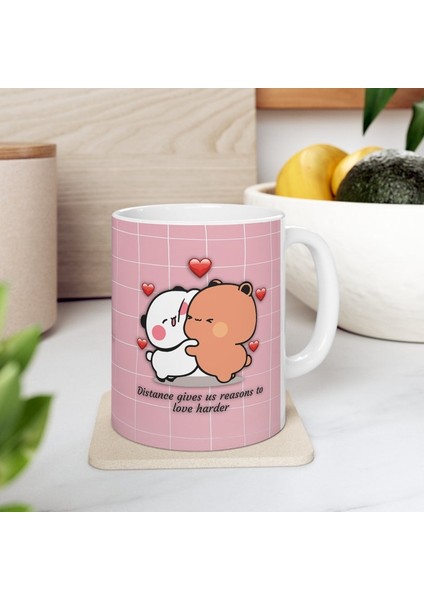 Sevimli Bubu ve Dudu Kahve Kupa, Ayı Seramik Kupa, Panda Ayı Kupası,ingilizce Kupa