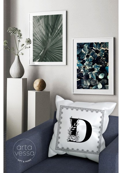 Çift Tarafı Dijital Baskılı D Harfi Dekoratif Suni Deri Kırlent Kılıfı fiyatları