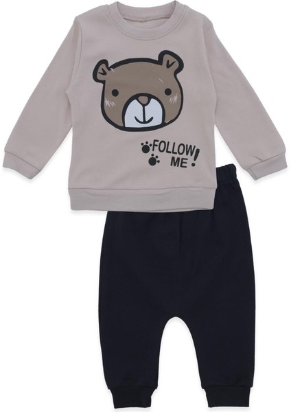 Unisex Kız Erkek Bebek Ayı Baskılı 2'Li Alt Üst Eşofman Takım