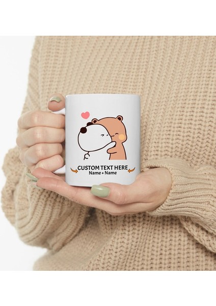 Kişiselleştirilmiş Sevgililer Günü Sevimli Bubu ve Dudu Kahve Kupa,ingilizce Kupa