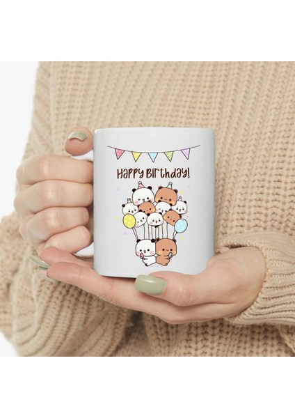 Sevimli Bubu ve Dudu Kahve Kupa, Ayı Seramik Kupa, Panda Ayı Kupası,ingilizce Kupa
