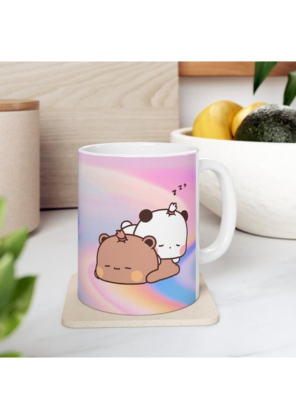 Sevimli Bubu ve Dudu Kahve Kupa, Ayı Seramik Kupa, Panda Ayı Kupası,ingilizce Kupa