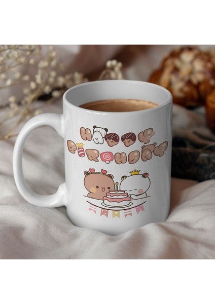 Sevimli Bubu ve Dudu Kahve Kupa, Ayı Seramik Kupa, Panda Ayı Kupası,ingilizce Kupa modelleri
