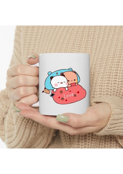Sevimli Bubu ve Dudu Kahve Kupa, Ayı Seramik Kupa, Panda Ayı Kupası,ingilizce Kupa