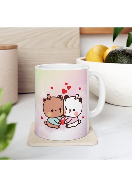 Sevimli Bubu ve Dudu Kahve Kupa, Ayı Seramik Kupa, Panda Ayı Kupası,ingilizce Kupa