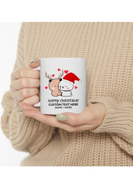 Kişiselleştirilmiş Kupa Bubu ve Dudu Noel Sarılma, Güzel Çift Ayı Kahve Kupa,ingilizce Kupa