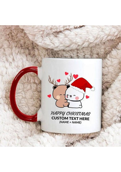 Kişiselleştirilmiş Kupa Bubu ve Dudu Noel Sarılma, Güzel Çift Ayı Kahve Kupa,ingilizce Kupa