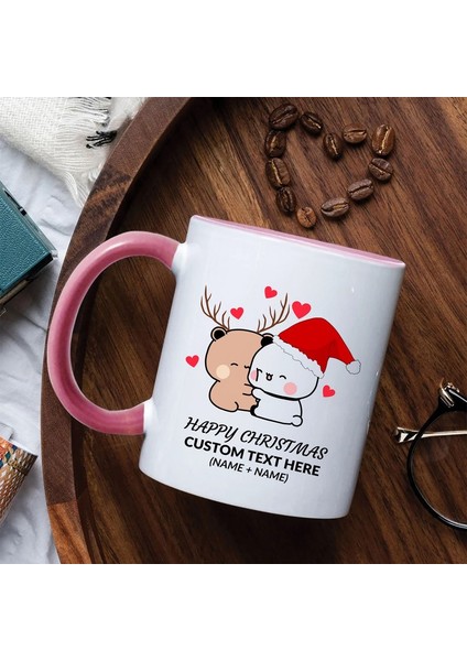 Kişiselleştirilmiş Kupa Bubu ve Dudu Noel Sarılma, Güzel Çift Ayı Kahve Kupa,ingilizce Kupa