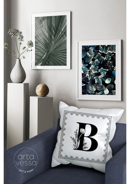 Çift Tarafı Dijital Baskılı B Harfi Dekoratif Suni Deri Kırlent Kılıfı fiyatları