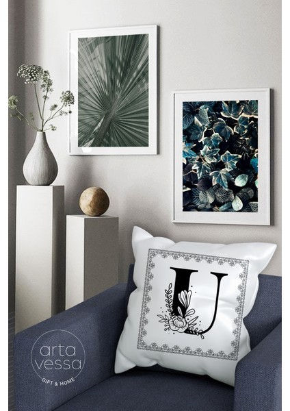 Çift Tarafı Dijital Baskılı U Harfi Dekoratif Suni Deri Kırlent Kılıfı fiyatları