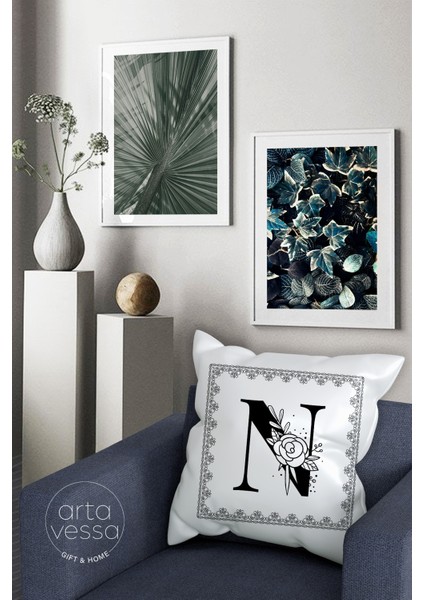 Çift Tarafı Dijital Baskılı N Harfi Dekoratif Suni Deri Kırlent Kılıfı fiyatları