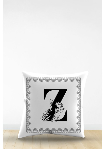 Çift Tarafı Dijital Baskılı Z Harfi Dekoratif Suni Deri Kırlent Kılıfı