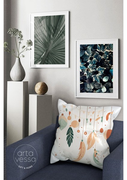 Çift Tarafı Dijital Baskılı Dekoratif Suni Deri Kırlent Kılıfı