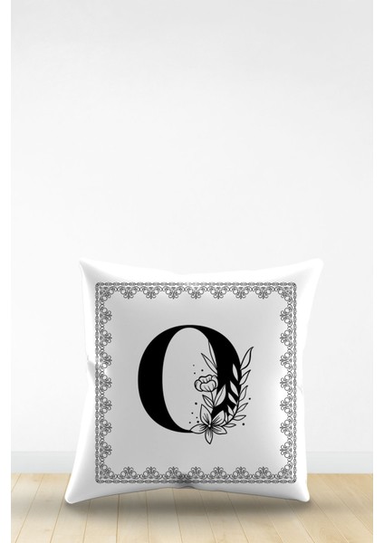Çift Tarafı Dijital Baskılı O Harfi Dekoratif Suni Deri Kırlent Kılıfı
