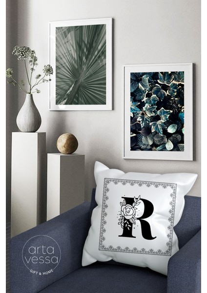 Çift Tarafı Dijital Baskılı R Harfi Dekoratif Suni Deri Kırlent Kılıfı fiyatları