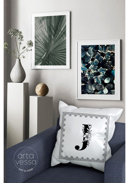 Çift Tarafı Dijital Baskılı J Harfi Dekoratif Suni Deri Kırlent Kılıfı fiyatları