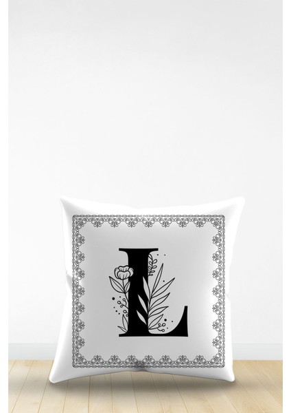 Çift Tarafı Dijital Baskılı L Harfi Dekoratif Suni Deri Kırlent Kılıfı