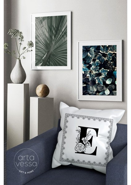 Çift Tarafı Dijital Baskılı E Harfi Dekoratif Suni Deri Kırlent Kılıfı fiyatları