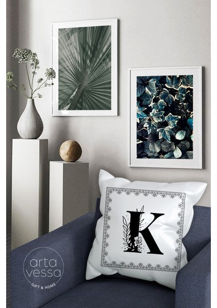 Çift Tarafı Dijital Baskılı K Harfi Dekoratif Suni Deri Kırlent Kılıfı fiyatları