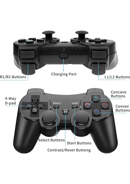 Ps3 Dualshock 3 Wireless Controller Oyun Kolu Joystick Ps3-Şarj Kablosu Hediye