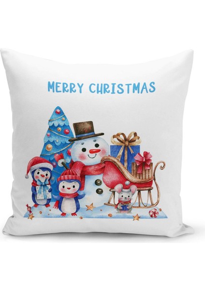 Yılbaşı Christmas Deseni Çift Taraflı Dijital Baskılı Kırlent Kılıfı