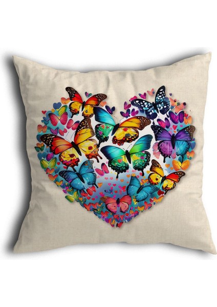 Çift Taraflı Dijital Art Kelebek Desenli Kırlent Kılıfı (Yüksek Kaliteli Mikropetek Kumaş)