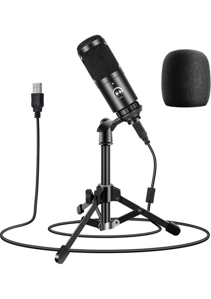 USB Podcast Mikrofonu, Yayın Için Şok Montajlı + Köpük Kapaklı 192KHZ Kondenser Mikrofon, Video Vokal Kaydı (Yurt Dışından)