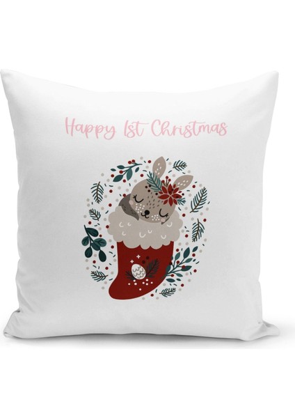 Yılbaşı Christmas Deseni Çift Taraflı Dijital Baskılı Kırlent Kılıfı