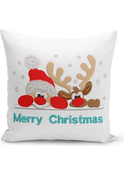 Yılbaşı Christmas Deseni Çift Taraflı Dijital Baskılı Kırlent Kılıfı