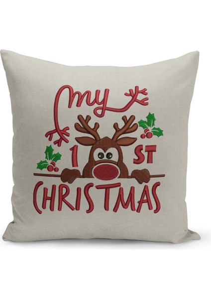 Yılbaşı Christmas Deseni Çift Taraflı Dijital Baskılı Kırlent Kılıfı