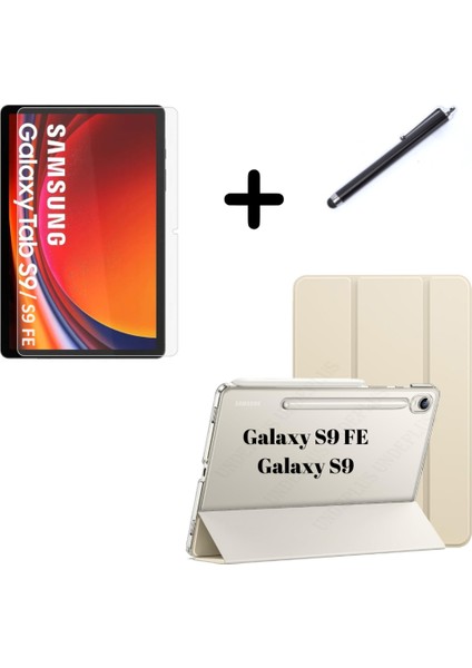 Samsung Galaxy Tab S9 Fe / S9 Kılıf Set Pu Deri Smart Tablet Kilifi Ekran Koruyucu + Kalem