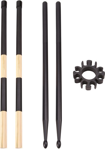 Naylon Davul Çubuğu Kiti, Ahşap Davul Fırçası, Davul Çubuğu Tutucu Klipsi, Davul Caz Davul Aksesuarları Siyah (Yurt Dışından)