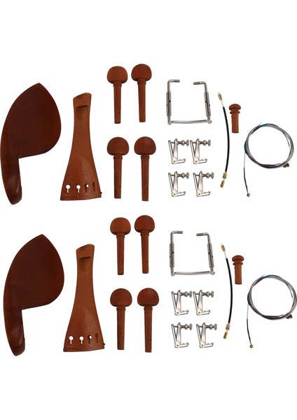 2x 4/4 Keman Parçaları Aksesuarları Çene Dinlenme Kuyruk Parçası Ince Ayarlayıcı Tuning Tailgut Endpin Dizeleri Kiti (Yurt Dışından)