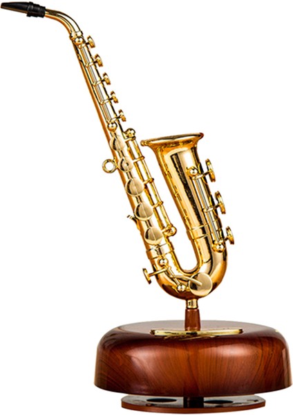 Saksafon Müzik Kutusu Klasik Wind Up Twirling Müzik Kutusu Dönen Taban Pirinç Nefesli Enstrüman Minyatür Artware Hediye (Yurt Dışından)
