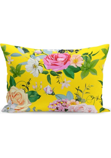 Çift Taraflı Dijital Baskı Kırlent Kılıfı Çiçek Bahçesi
