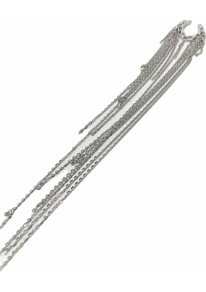 Gümüş Uzun Çoklu Zincirli Kıkırdak Küpe CM546E23