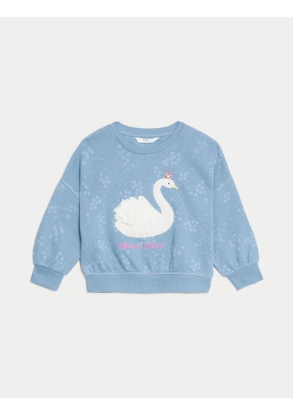 Marks & Spencer Kuğu Desenli Yuvarlak Yaka Sweatshirt