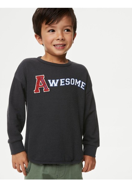Slogan Desenli Yuvarlak Yaka Sweatshirt