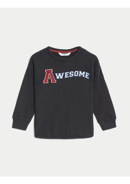 Slogan Desenli Yuvarlak Yaka Sweatshirt