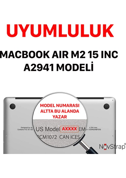 Novstrap Apple Macbook Air 15 Inç A2941 ile Uyumlu Kristal Parlak Kılıf + Siyah Klavye Kılıfı +Film