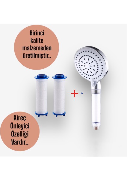 (Kireç Önleyici)Filtreli ve Fonksiyonlu Duş Başlığı ve 2 Adet Yedek Filtre