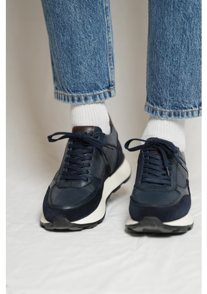 Edmond Model Deri El Yapımı Erkek Lacivert Sneaker