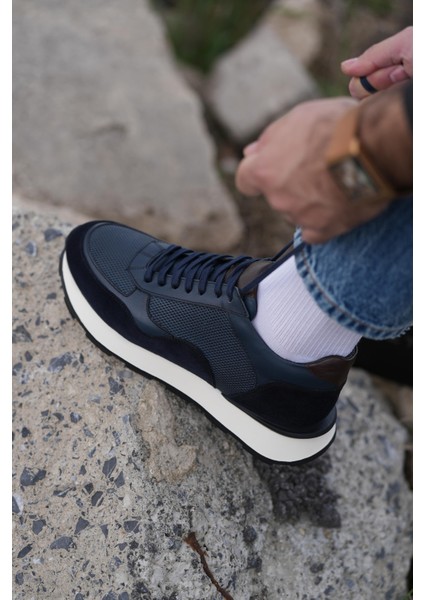 Edmond Model Deri El Yapımı Erkek Lacivert Sneaker