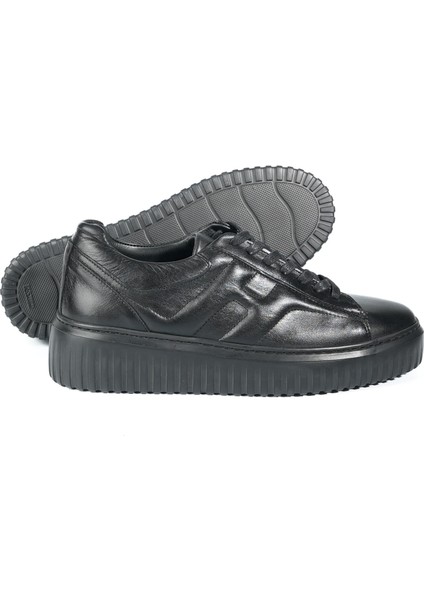 Dantes Model Deri El Yapımı Erkek Siyah Günlük Sneaker