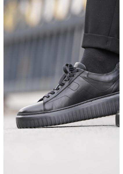 Dantes Model Deri El Yapımı Erkek Siyah Günlük Sneaker